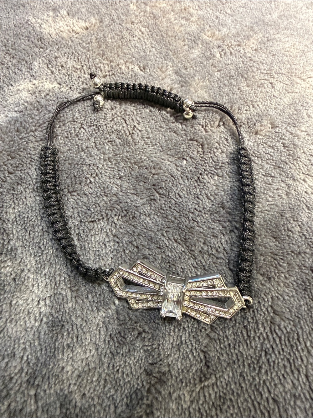 Crystal Bow Knot Adjustable Bracelet - Black